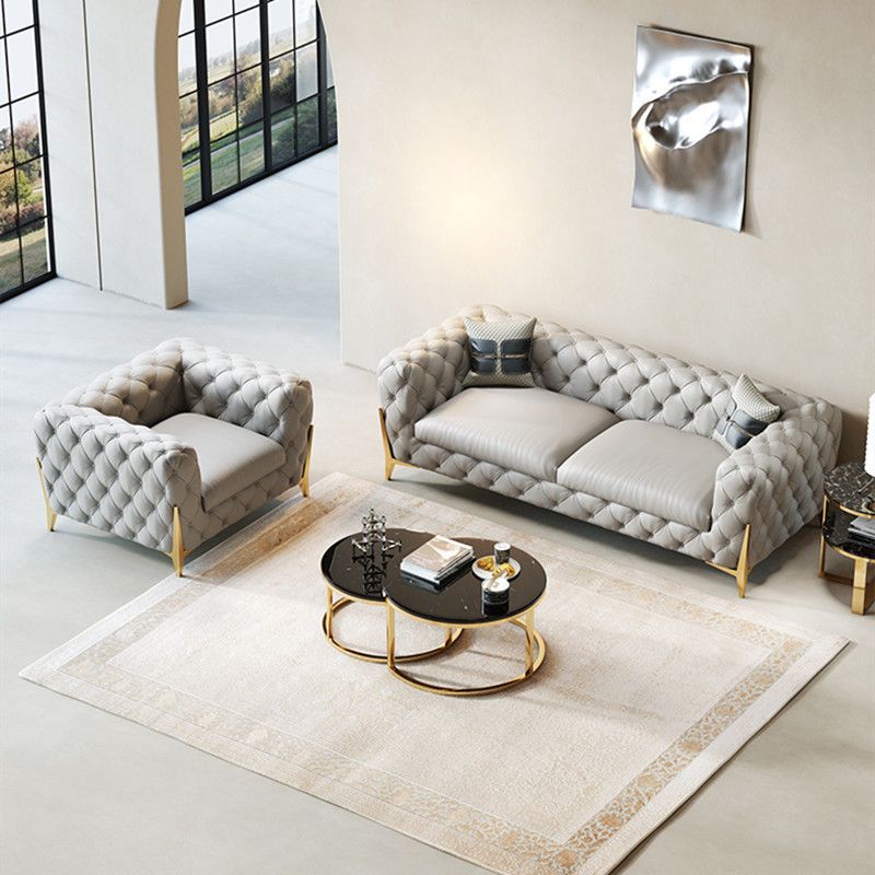 Contemporary Tufted Sofa 30.31" High Faux Leather Tuxedo Arm Sofa