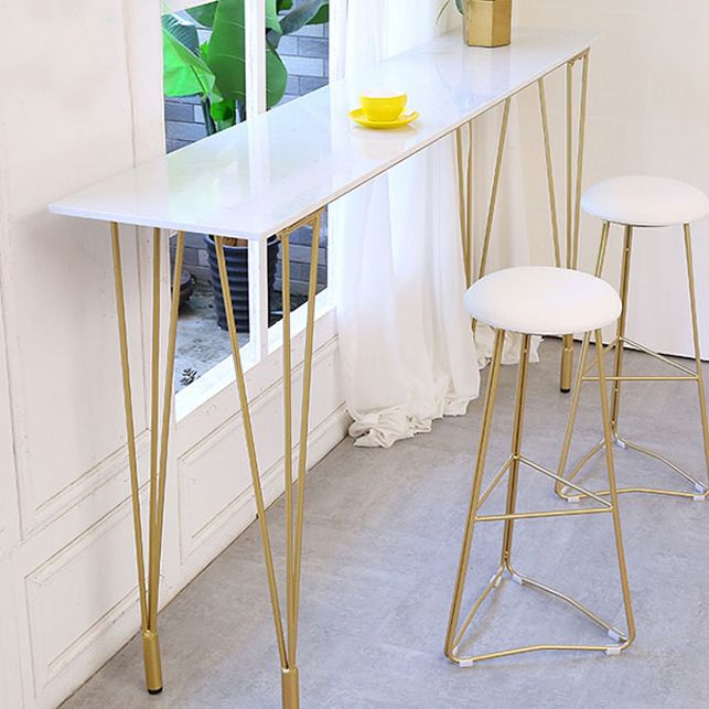 Glam White Wood Counter Table with Rectangle Table Top Gold Legs Table - 42" H