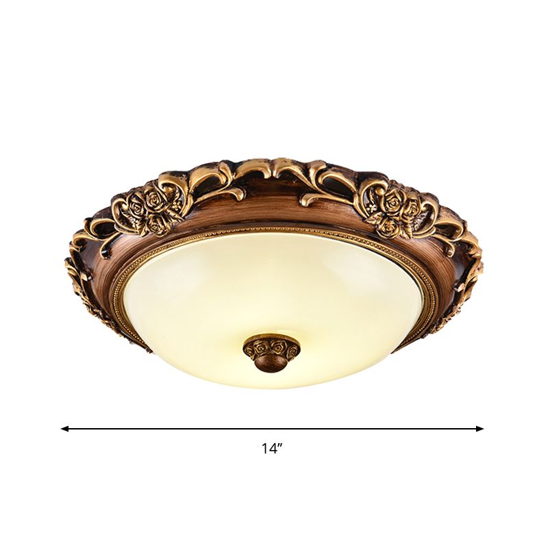 Luz empotrada para dormitorio con cúpula, LED marrón de cristal de leche antiguo, cerca de la lámpara de techo, 14"/16"/19,5" de diámetro