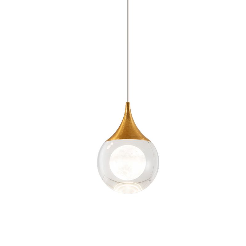 Minimalism Sphere Hanging Pendant Clear Crystal LED Suspension Light in Gold for Bedroom
