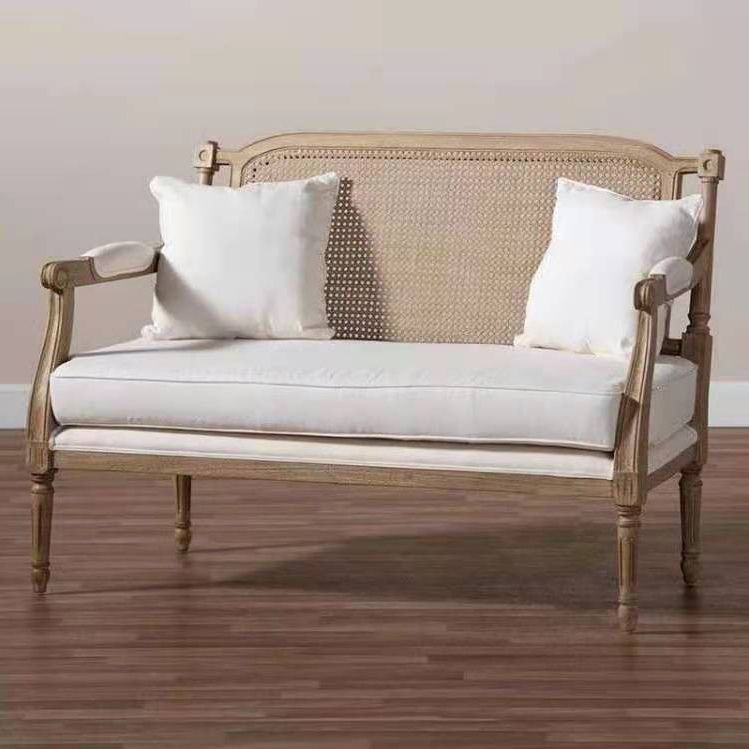 Solid Wood Tropical Sofa with Loose Back and Square Arm in Linen