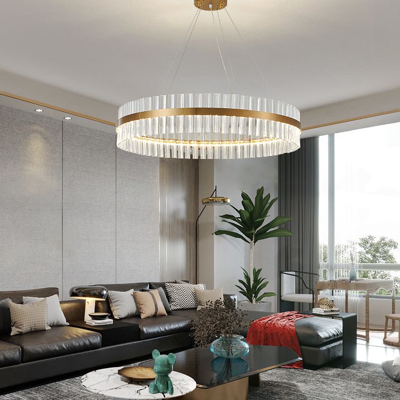 Postmodern Circular Suspended Lighting Fixture Crystal Hanging Ceiling Fixture for Restaurant