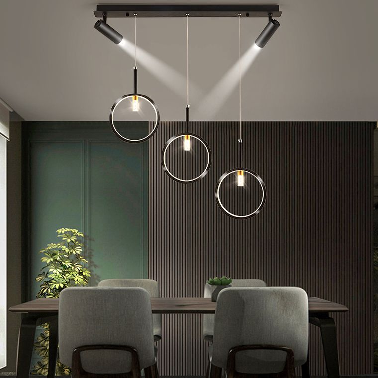 Modern Creative Linear Island Pendant Light Wought Iron Indoor LED Ceiling Light with Acrylic Shade