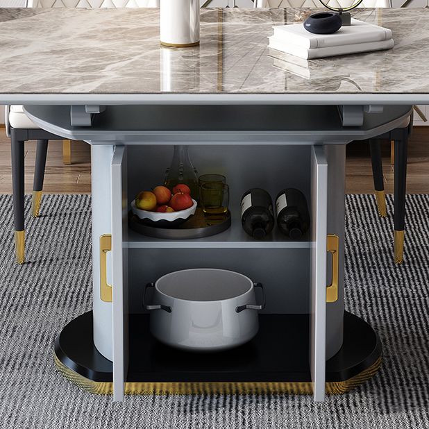 Mesa de comedor de piedra sinterizada de estilo moderno, mesa redonda abatible con base de metal