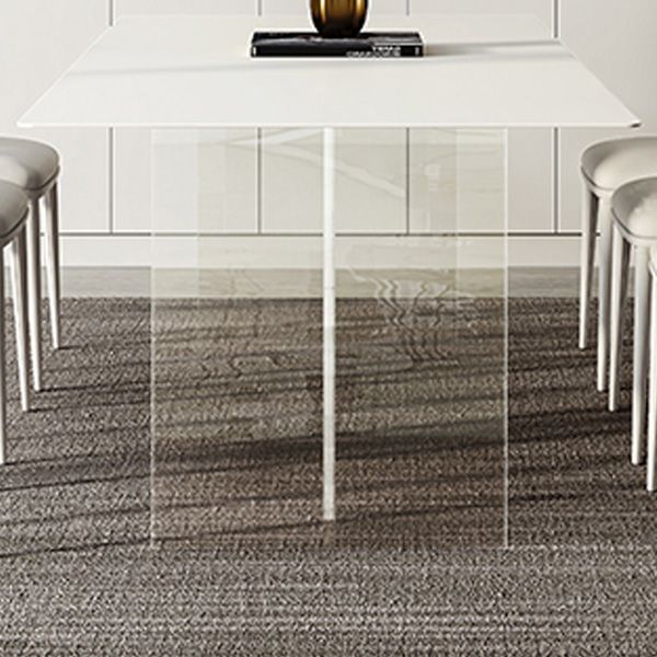 Modern White Dining Table Rectangle Sintered Stone Dining Table with Acrylic Base for Kitchen