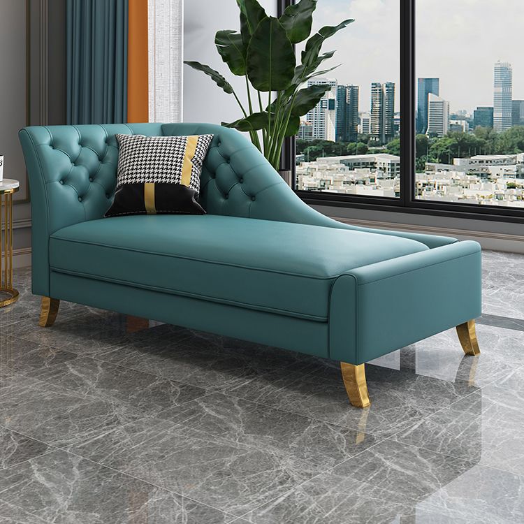 Glam Style Solid Color Genuine Leather Rolled Arms Chaise Chair with Tufted