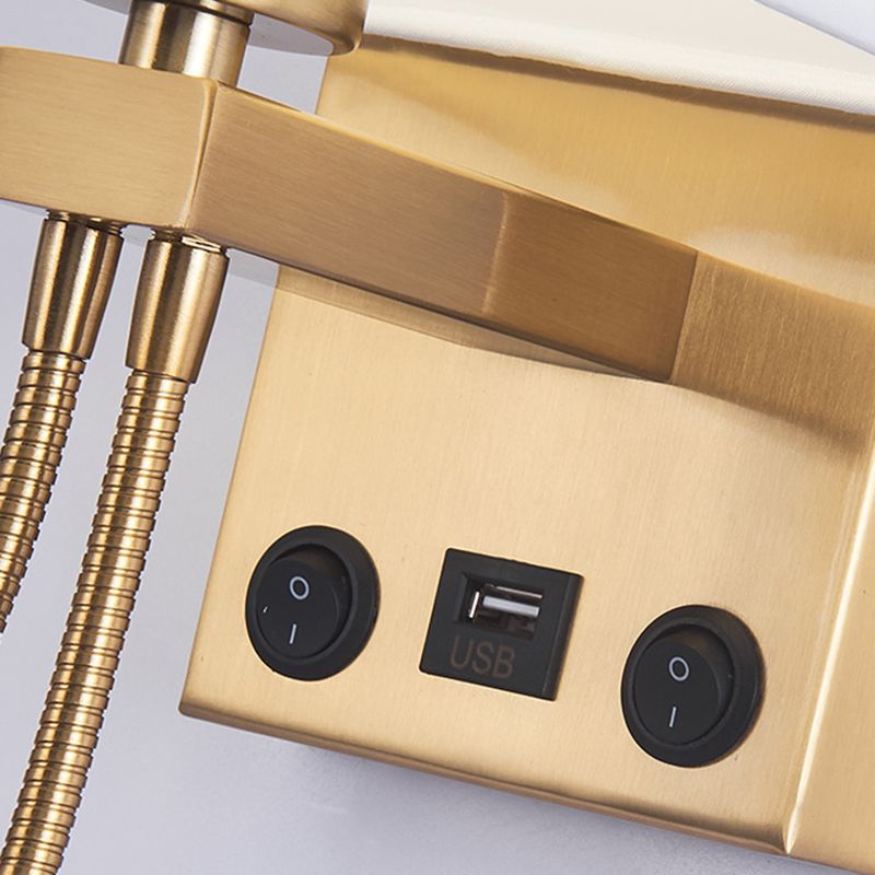 Modern Metal Adjustable Wall Sconce Square Shape Wall Light with Fabric Shade for Study