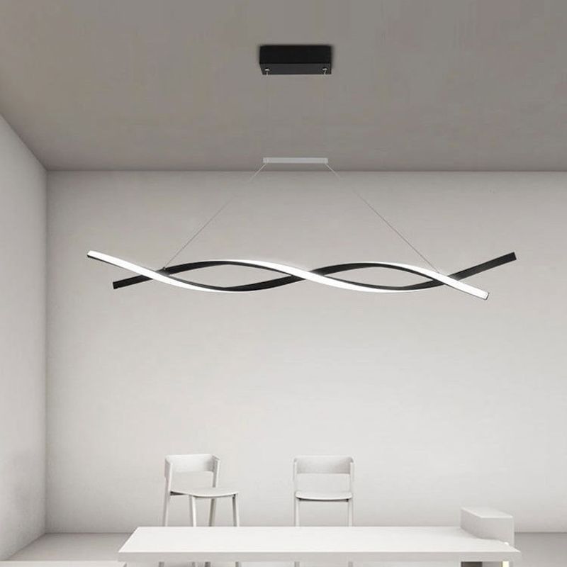 Metal Linear Shape Chandelier Light Modern 2 Lights Chandelier Light Fixture in Black