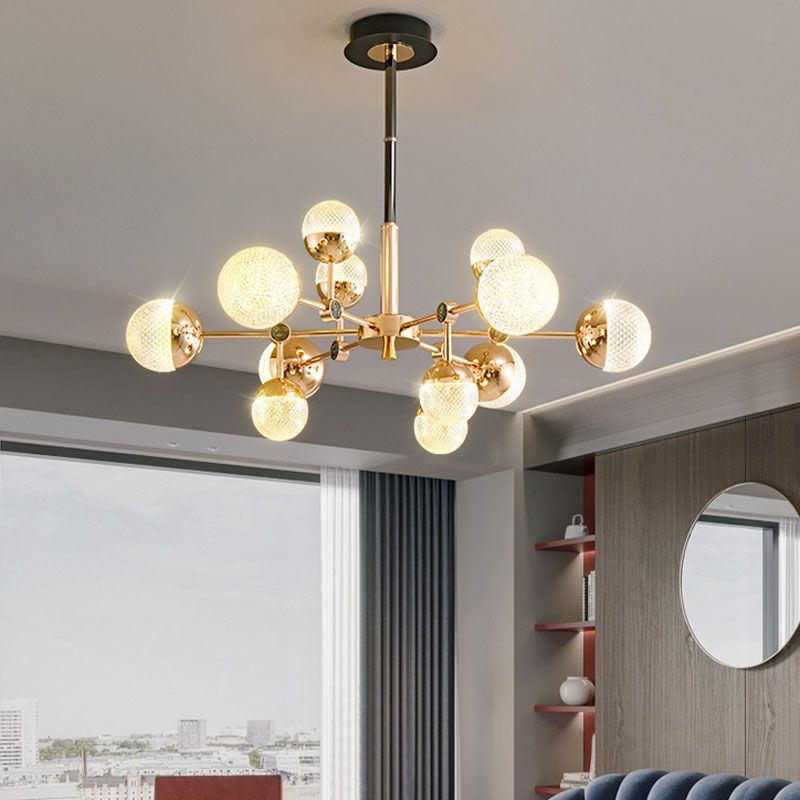 Sputnik Design Salon Kronleuchter klares Acryl -Multi -Lichter postmoderne Deckenleuchte in Gold