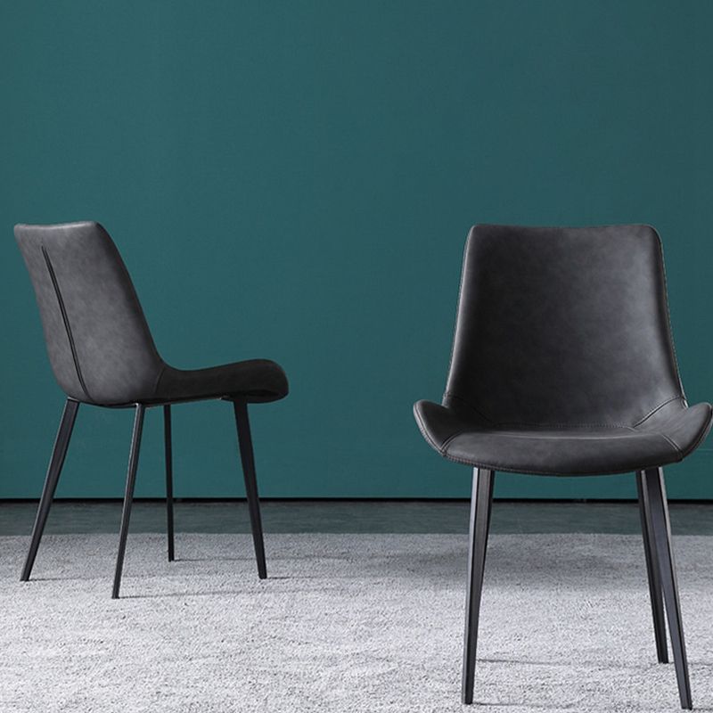 Kitchen Dining Armless Chair Faux Leather Dining Chair in Grey