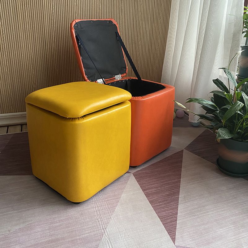 Solid Ottoman Modern Stain Resistant Faux Leather Ottoman with Storage