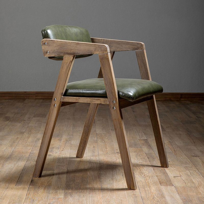 PU Leather Upholstered Dining Arm Chair Open Back Armchair with Wood Legs