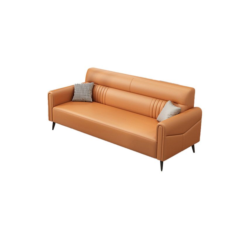 Sewn Pillow Back Square Arm Cotton Blend and Faux Leather Settee Couch