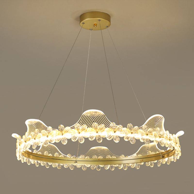 Contemporary Crown Shape Pendant Chandelier Crystal 1-Light Pendant Lighting in Gold