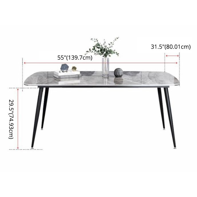 Juego de comedor estándar gris moderno forma rectángulo de piedra sinterizada juego de comidas con mesa de 4 patas