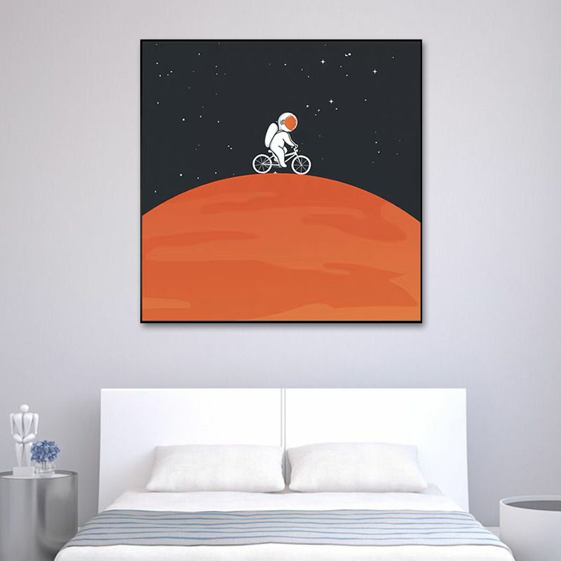 Moon Landing Astronaut Wall Decor Childrens Art Textured Canvas Print for Bedroom