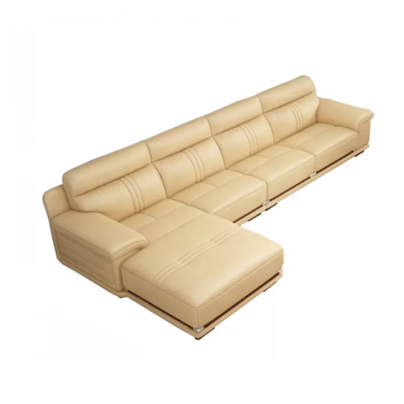 Genuine Leather Sectional Sofa Beige Pillow Top Arm Sofa with Cushion Back