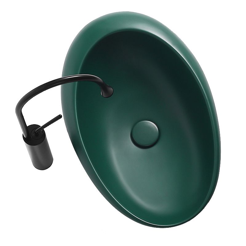 Modern Vessel Bathroom Sink Porcelain Oval with Pop-Up Drain and Faucet Wash Stand