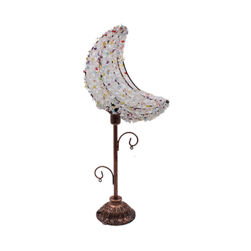 Lampada da comodino per camera da letto a forma di luna Lampada da comodino in metallo bohémien con 1 lampadina bianca/gialla