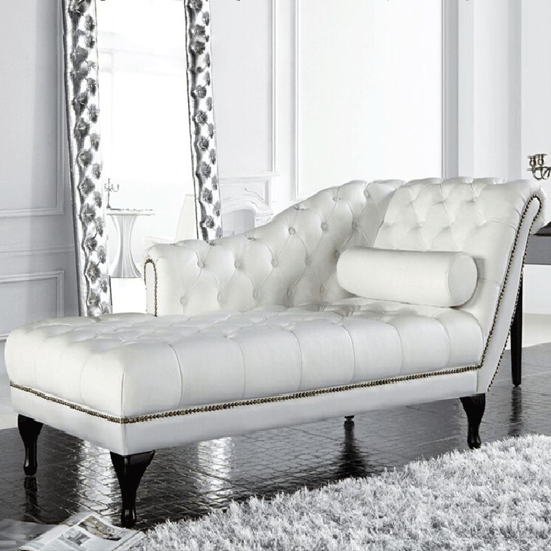 Traditional Tufted Chaise Lounge Leather Chaise with Rolled Arms for Living Room