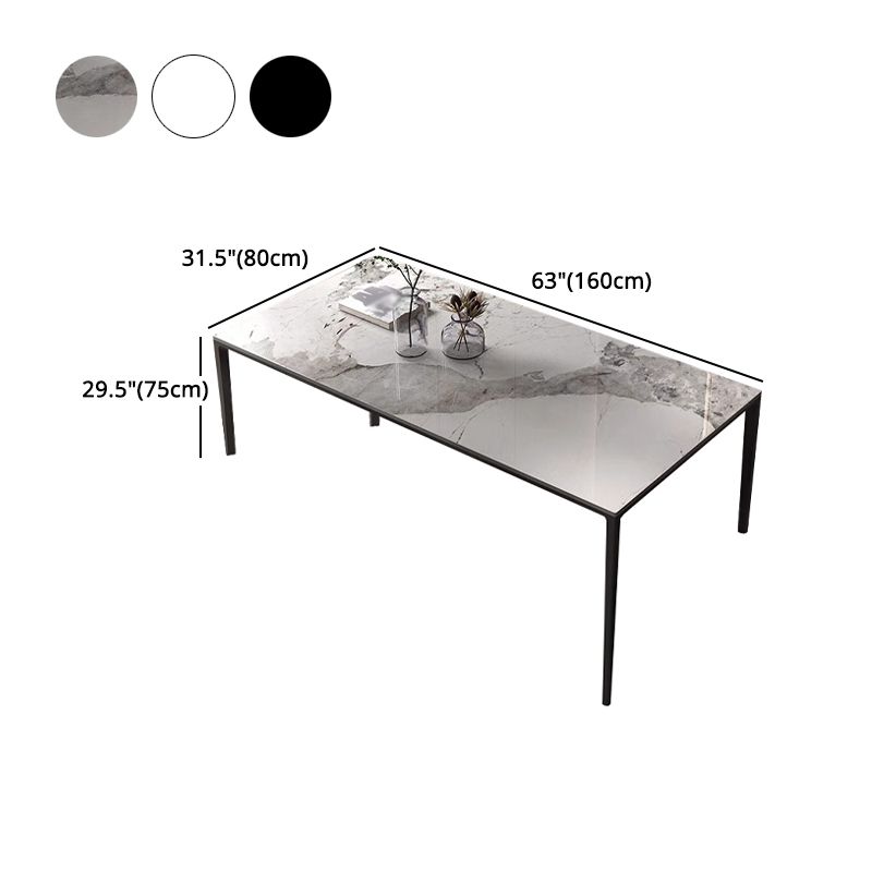 Stone Rectangular Dining Table 4 Legs Furniture with Steel Base for Home