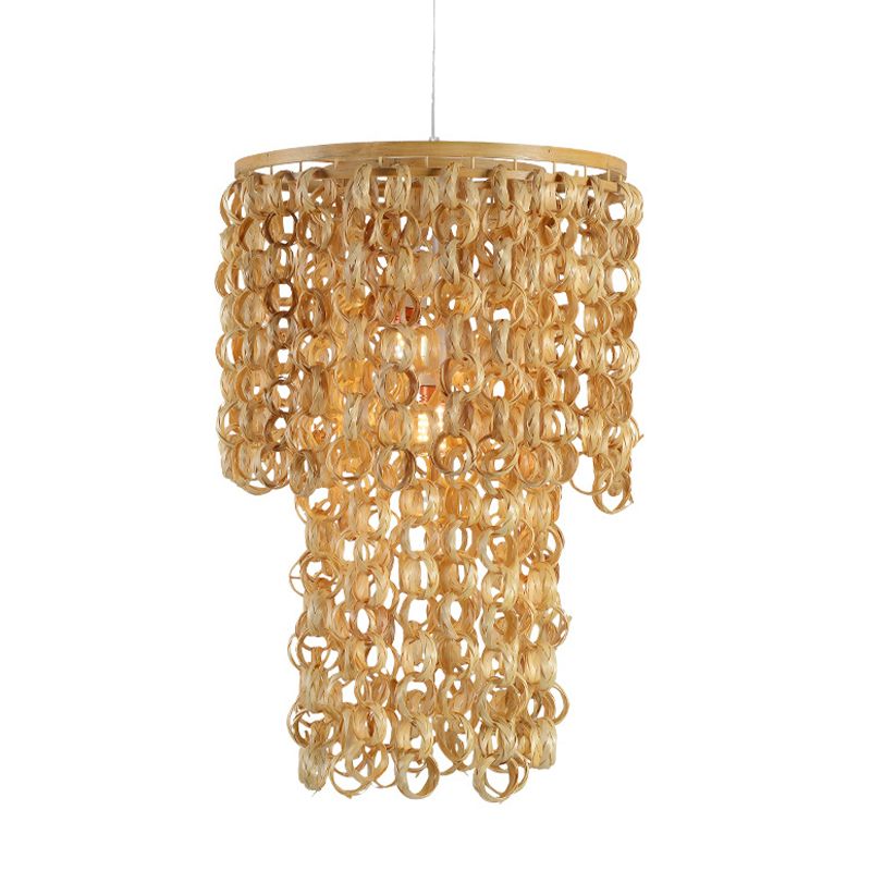 Luz de techo redondo beige Contemporáneo 1 Lámpara colgante de bambú de luz con Tassel Deco