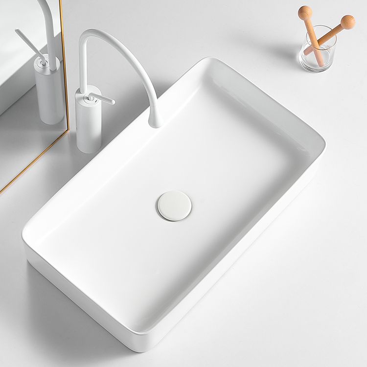 Modern Bathroom Sink Porcelain Rectangular Vessel Bathroom Sink with Pop-Up Drain