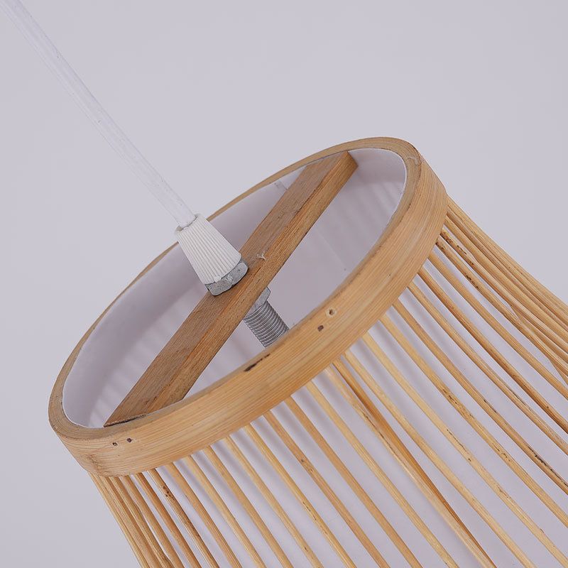 Bamboo Pear Ceiling Lighting Asian Style 1 Bulb Wood Hanging Light for Restaurant