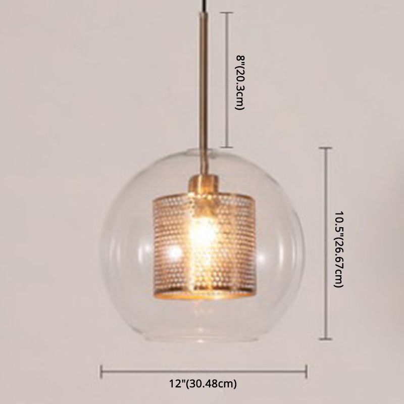 Glass Spherical Pendant Light Fixture Minimalist Hanging Pendant Light in Bronze