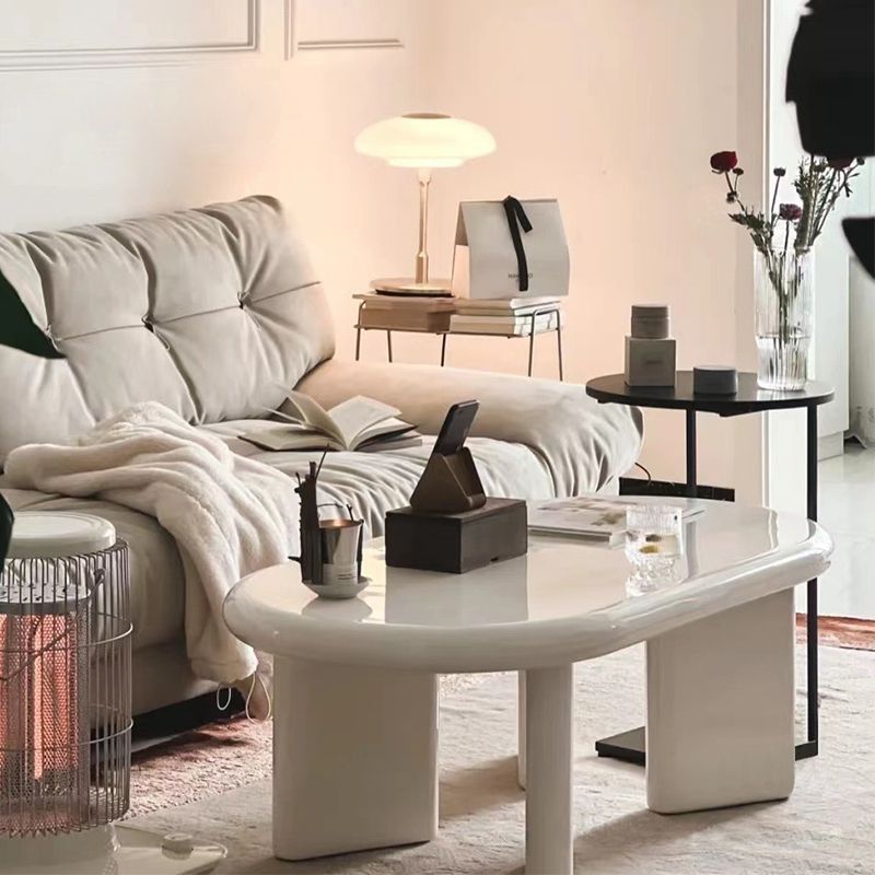 Contemporary Oval Wooden Coffee Table with 4 Legs and Wooden Top