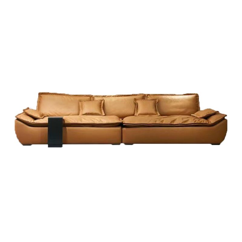 Pillow Top Arm Standard Settee Couch with Pillows in Brown for Living Room