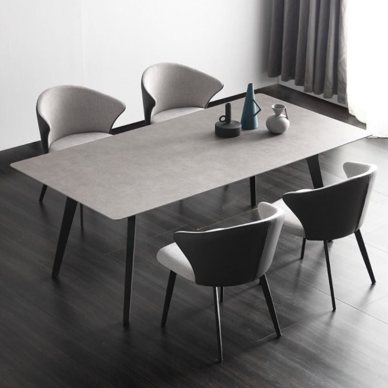 Gray Stone Top Table Rectangle Modern Dining Table with 4 Legs