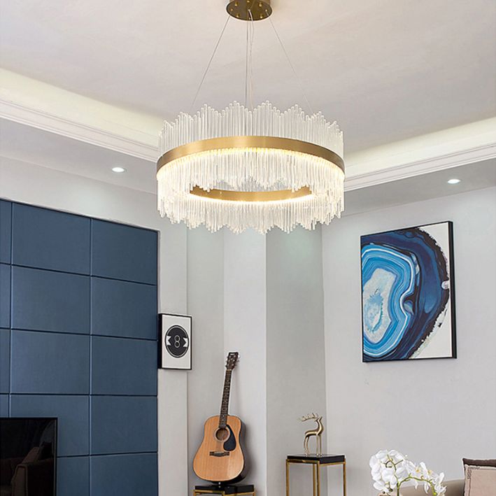 Crystal Sticks Pendant Lighting Minimalist Gold LED Island Lighting Fixture for Dinner