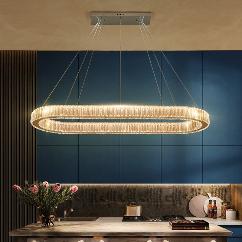 Oval Clear Crystal LED Island Light Fixture Modern Ceiling Pendant Light