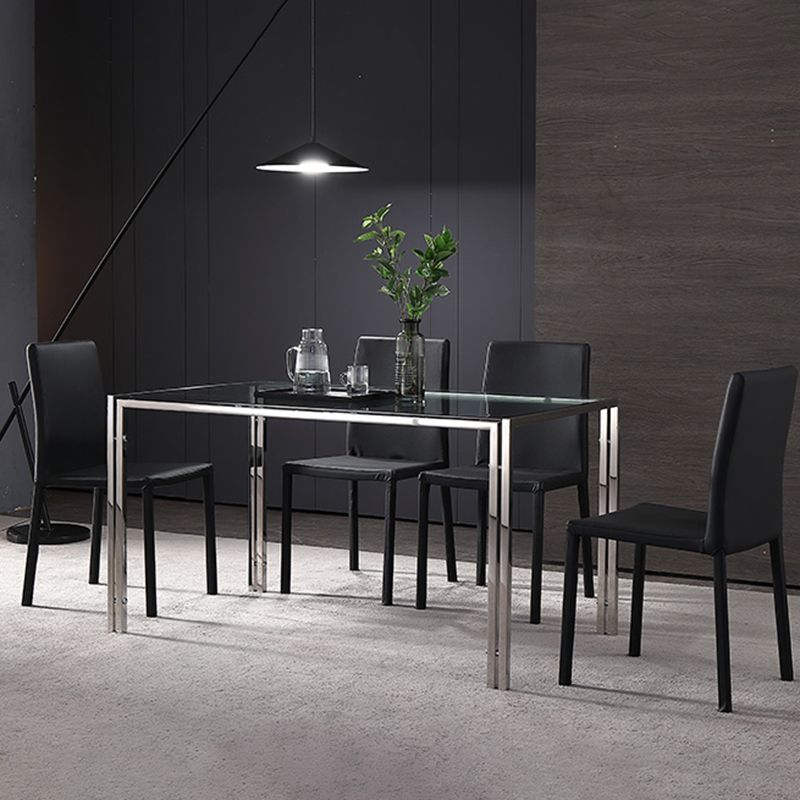 Contemporary Style Tempered Glass Top Dining Table 4 Legs Table for Dining Room
