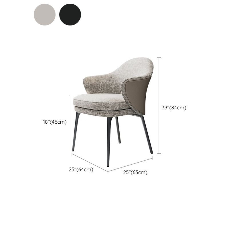 Linen Parsons Arm Chair Metal Base Indoor Dining Chair for Home
