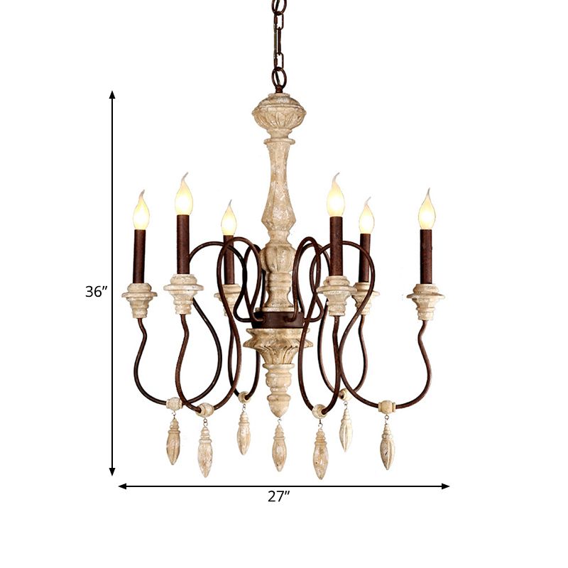 Candelabra traditionnel suspendu 6 lumières Plafond en bois lustre en ivoire pour le salon