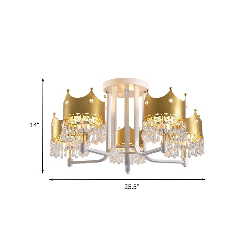 Crystal Crown Ceiling Lamp Modern 5 Bulbs Gold Chandelier Pendant Light for Living Room