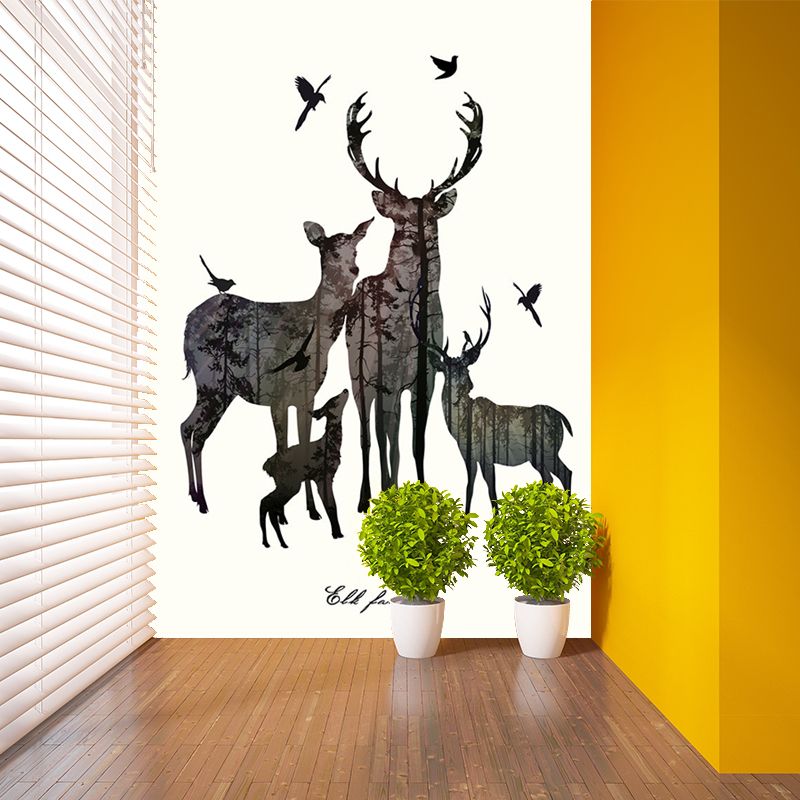 Grey Deer Family Silhouette Murals Waterproof Nordic Living Room Wall Decoration
