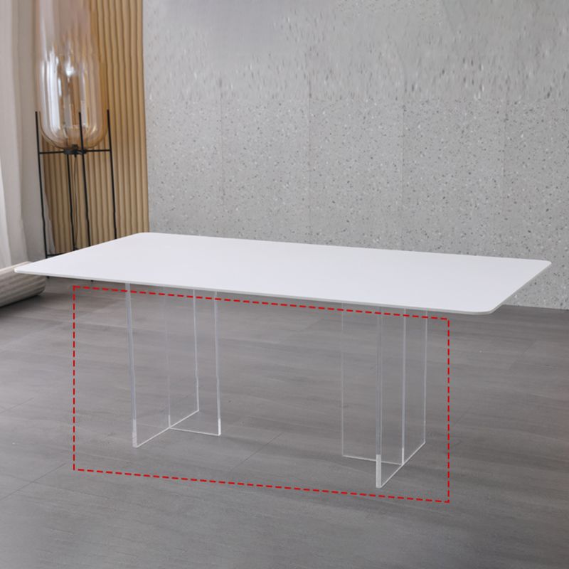 Modern Sintered Tone Top Dining Table Rectangle White with Acrylic Double Pedestal