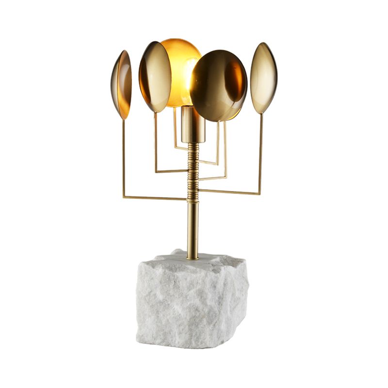 Lámpara de mesa cuadrada de mármol posmoderno 1 iluminación de noche de metal blanco claro para sala de estar