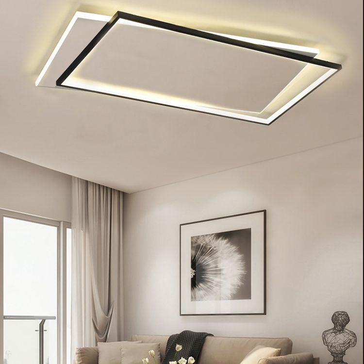 Plafonnier rectangulaire en métal, éclairage de plafond LED simple en noir et blanc