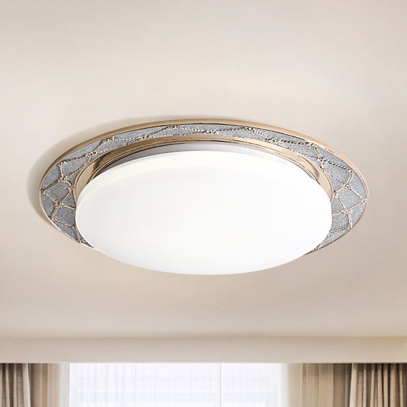 Milk Glass LED Flush Mount Lamp Vintage Beige/Silver Grey Moon-Shaped Bedroom Ceiling Mount Light Fixture