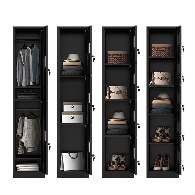 Grey and Black Non-Hanging Armoire Modern Metal Storage Cabinet with Doors