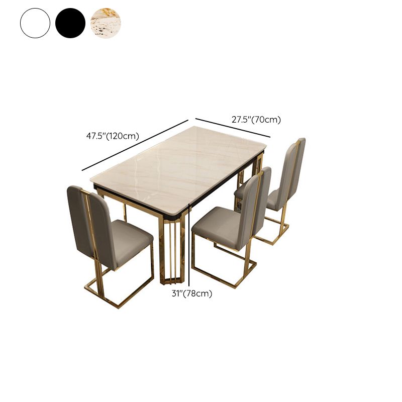 Rectangle Metal Base Table Glam Style Dining Table with 4 Legs