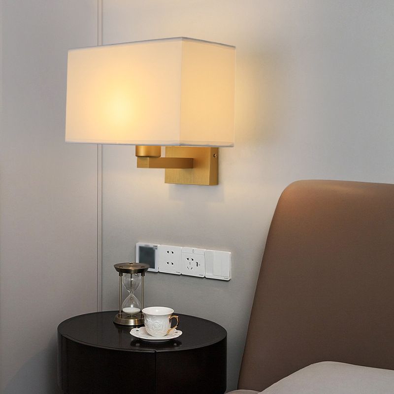 Modern Metal Wall Sconce Rectangle Shape Wall Light with Fabric Shade for Living Room