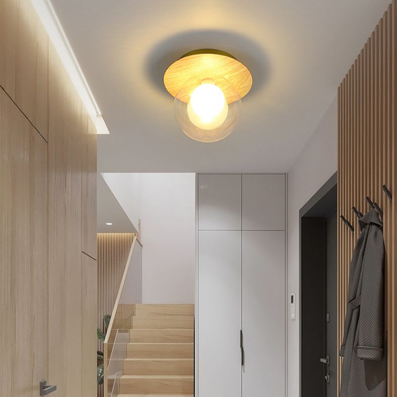 Wood Sphere Flush Mount Lights Contemporary Style 1 Light Flush Mount Lighting