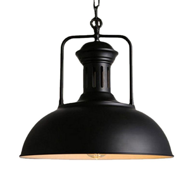 Industrial Vintage Single Pendant Light Lacquered Iron Dome Hanging Lamp for Commercial Place