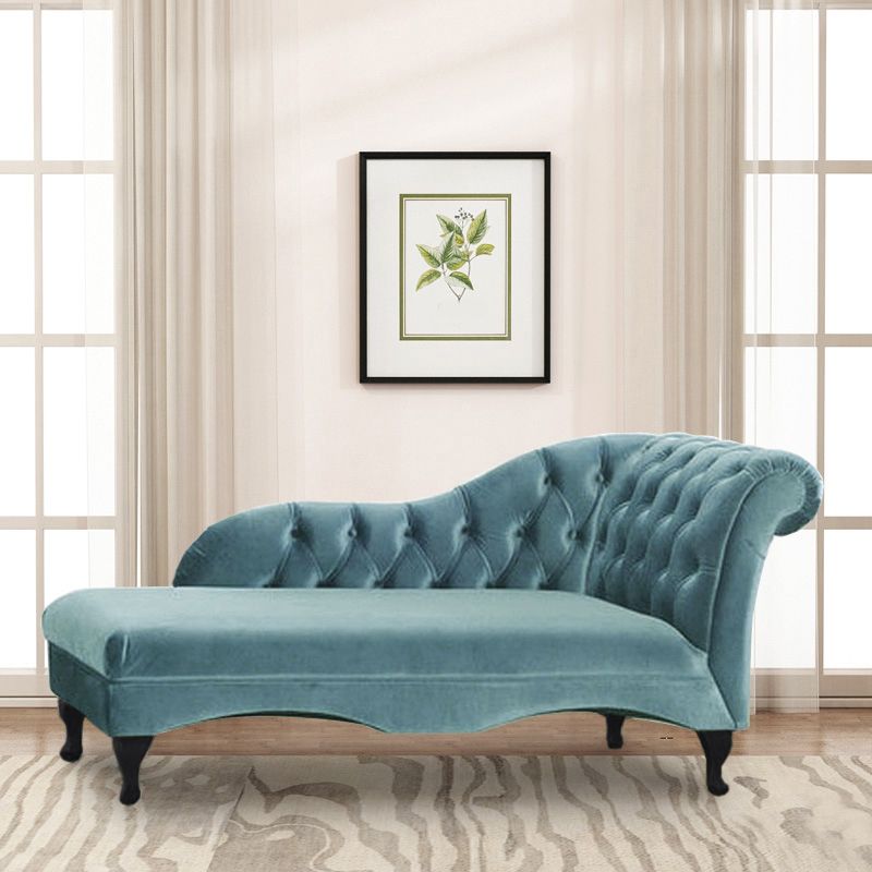 Cushioned Glam Chaise Lounge with Rolled Arms for Bedroom and Living Room