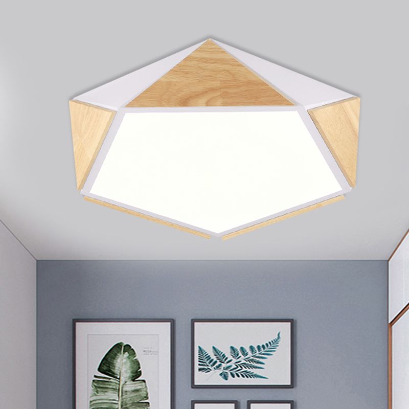 Flat Pentagon Ceiling Mount Light Macaron Stylish Wood LED Flush Light for Kids Bedroom